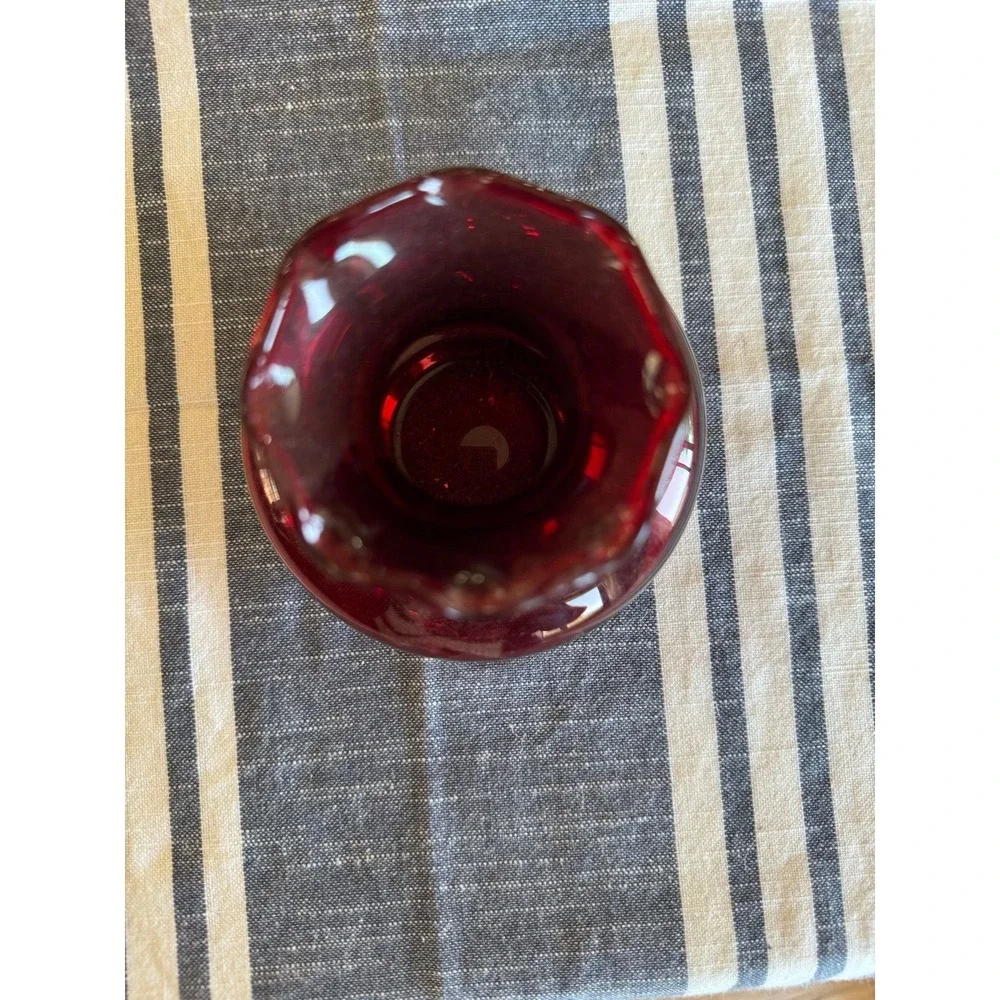 Vintage Anchor Hocking Royal Ruby glass vase ruffled edge